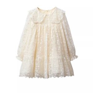 Ivory Lace Long-Sleeve Babydoll Dress with Peter Pan Collar zara